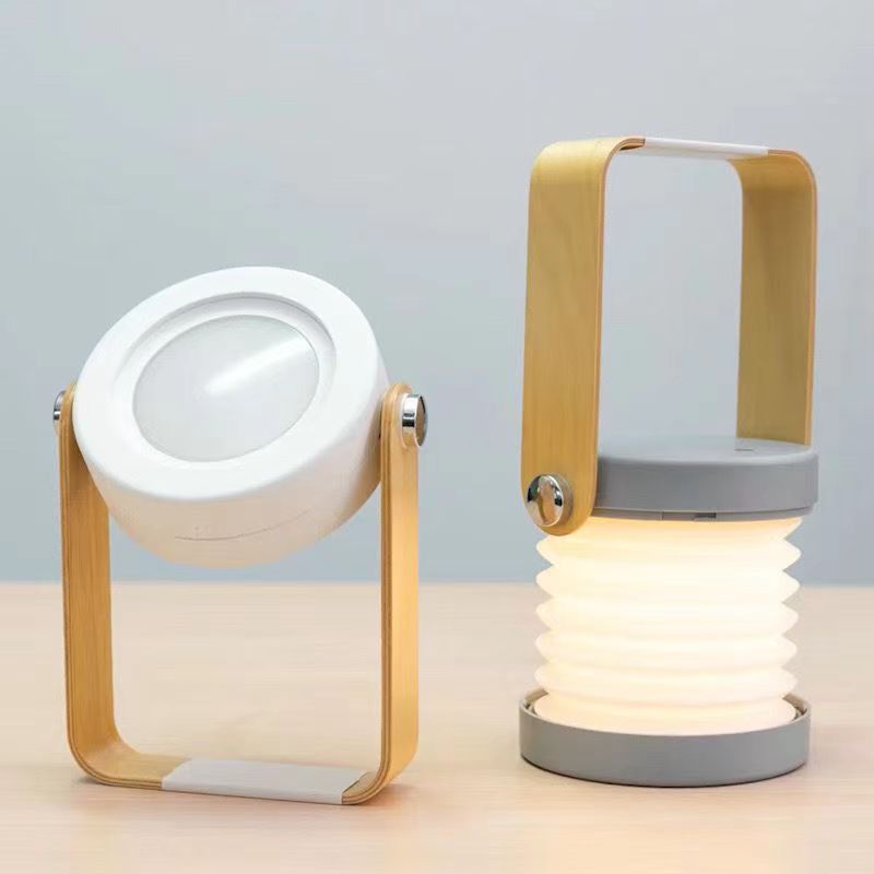 Wooden rechargeable lantern as desk lamp and camping light 1