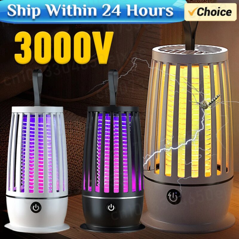 High-Efficiency Mosquito Killer Light Lamp – USB Rechargeable 3000V Electric Fly Trap & Night Light