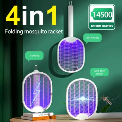 Powerful Mosquito Killer Racket - Foldable USB Rechargeable Electric Zapper with 3000V Grid & 360° Rotation