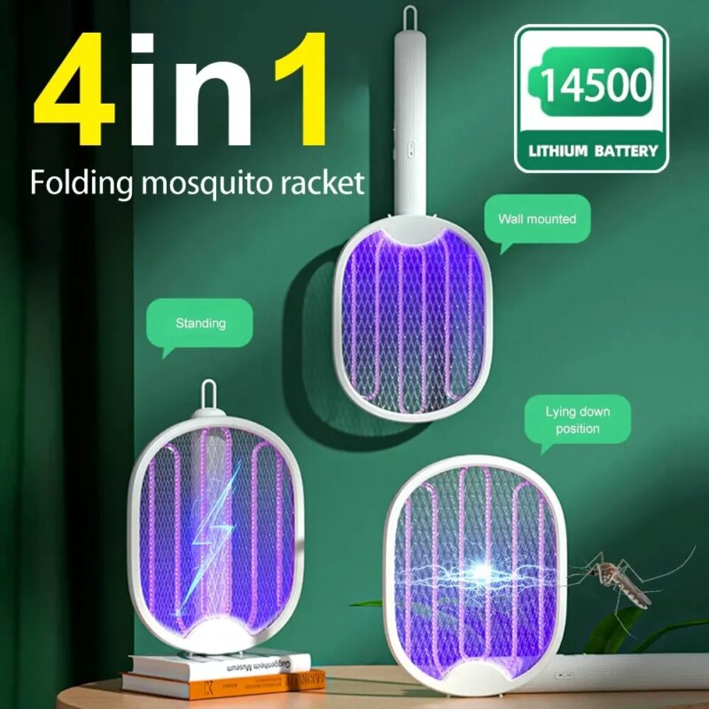 Powerful Mosquito Killer Racket - Foldable USB Rechargeable Electric Zapper with 3000V Grid & 360° Rotation