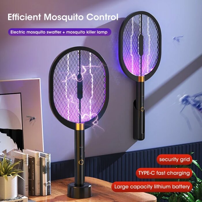 16587-7b6bed.jpg Raqueta Electrica Para Mosquitos Fuerza - 3000V Recargable con 3 Formas de Uso (Mano/Base/Pared)