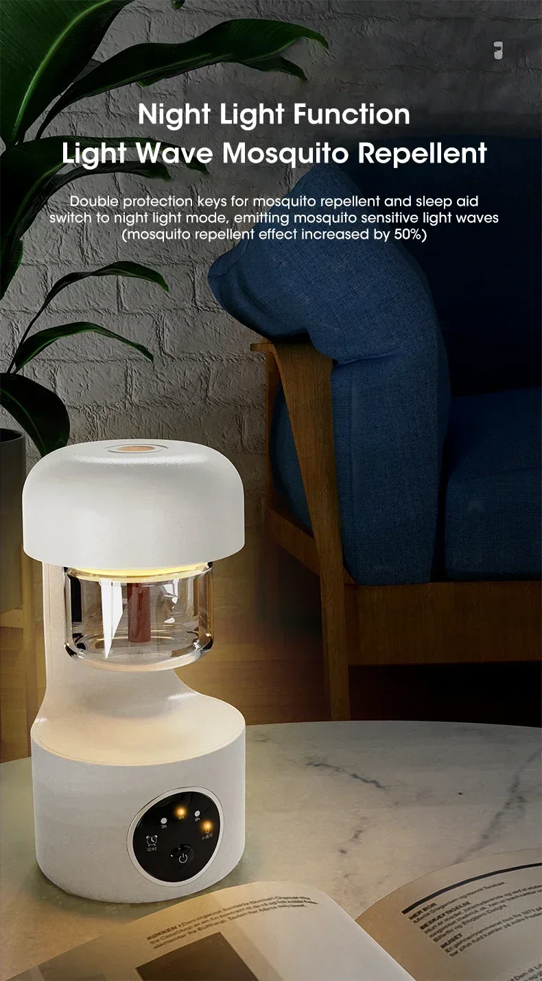 Mosquito killer lamp placed on a living room table before sleep