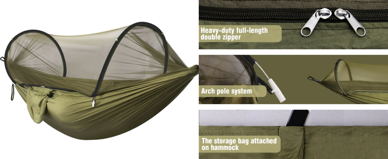 Hammock portátil com tela anti mosquito empacotada em saco compacto para hiking