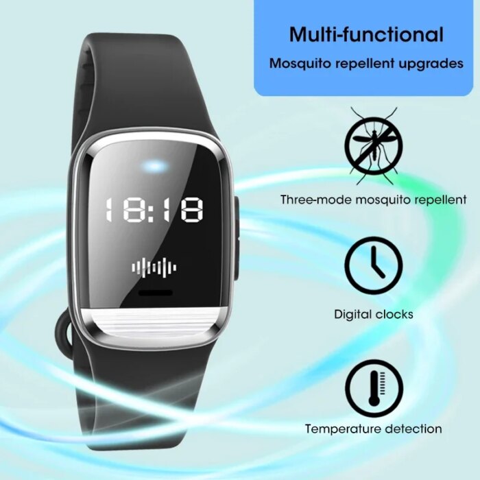 18299-1sogrf.jpg Repelente Eletronico Ultrassonico Impressionante - Pulseira com Relógio e Termômetro para Combater Mosquitos