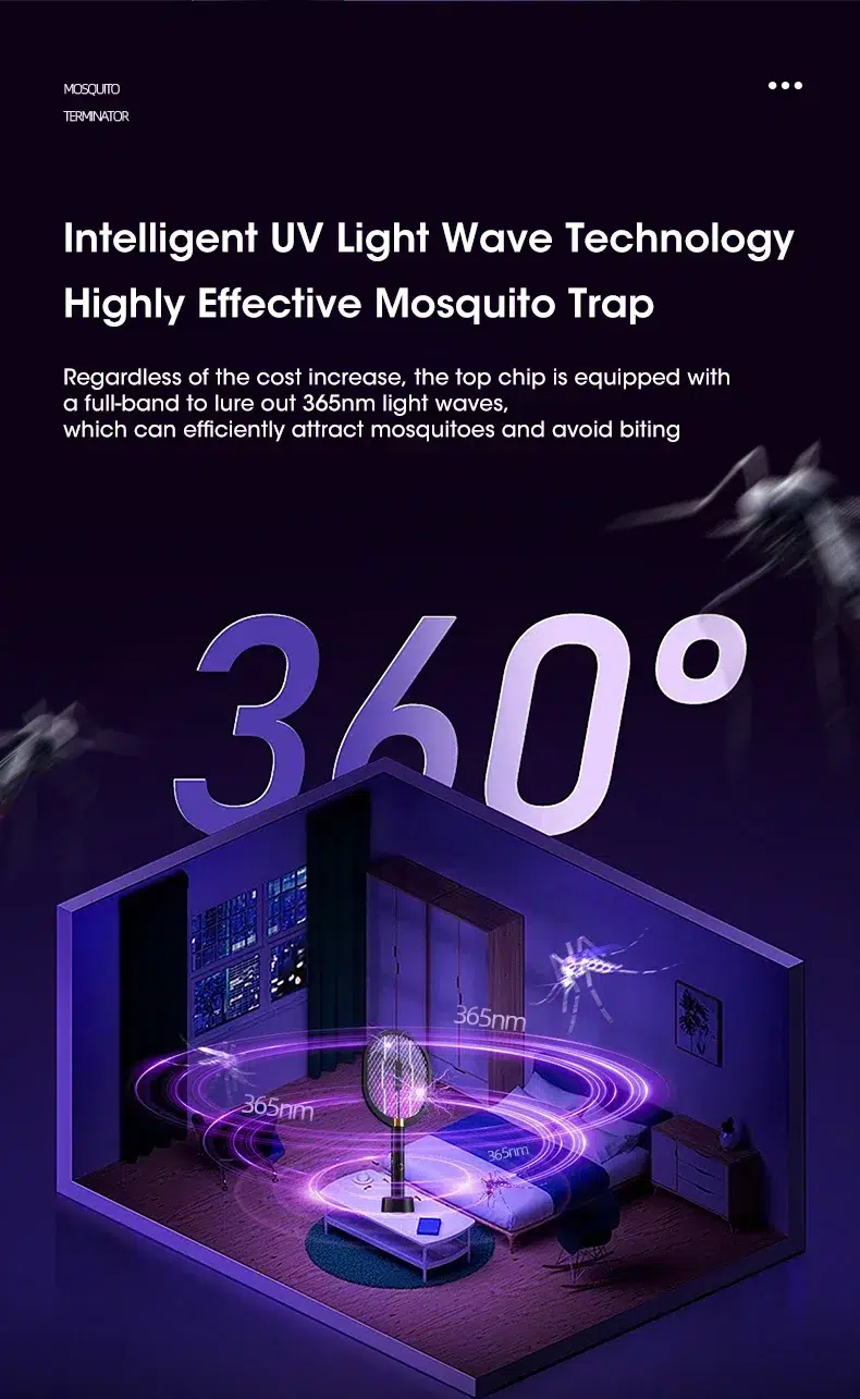 Purple light emission attracting mosquitoes to the bug zappers fly swatter