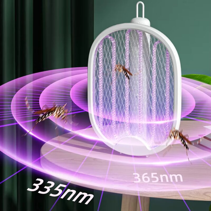 Nano purple UV light attracting mosquitoes to electric racket