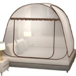 Close-up of the zippered door on the Mongolian yurt-style mosquito net