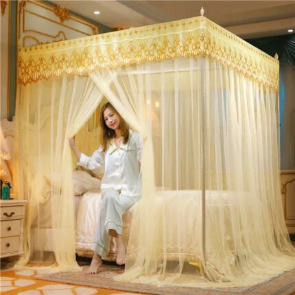 Elegant Mosquito Net in Bed - Luxury Lace Pleated Canopy for Queen & Double Beds