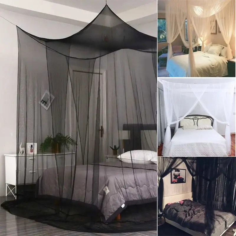enda de mosquitero negro en dormitorio de estudiante con cama gemela