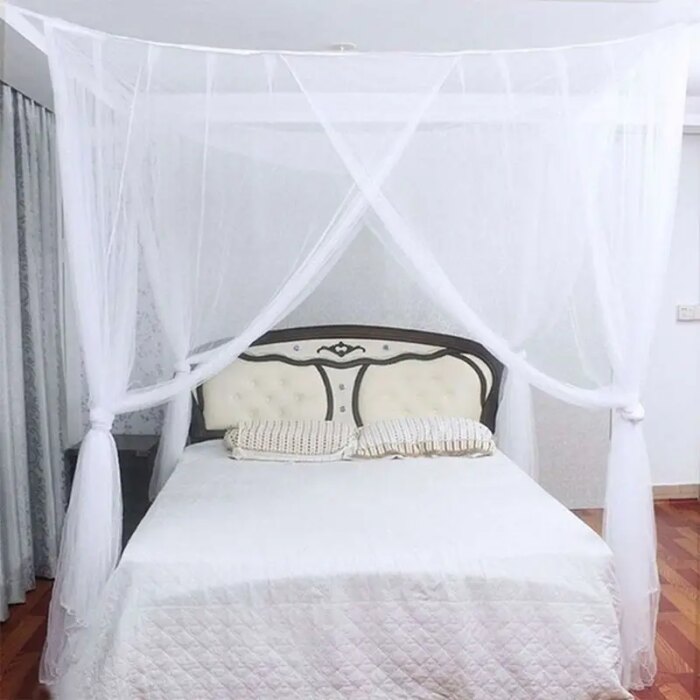 Mosquiteiro Para Cama De Casal Prático - Tenda de Quatro Cantos para Camas Grandes (Branco/Negro/Bege)