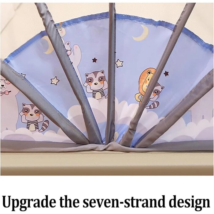 Close-up of the seven-strand steel frame on the foldable mosquito net