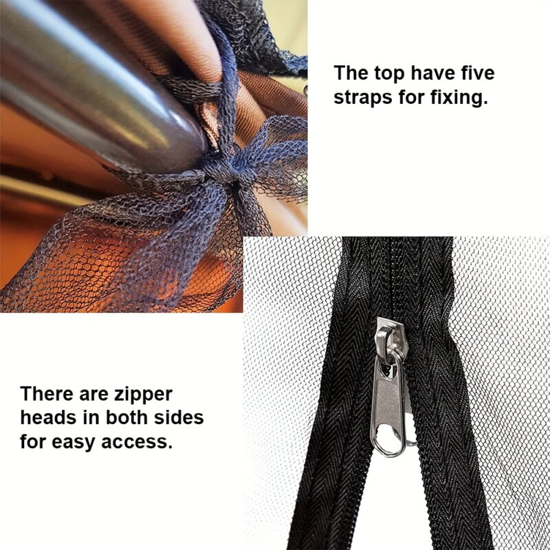 Detalhe do fecho zipper na tela retangular do swing de pátio