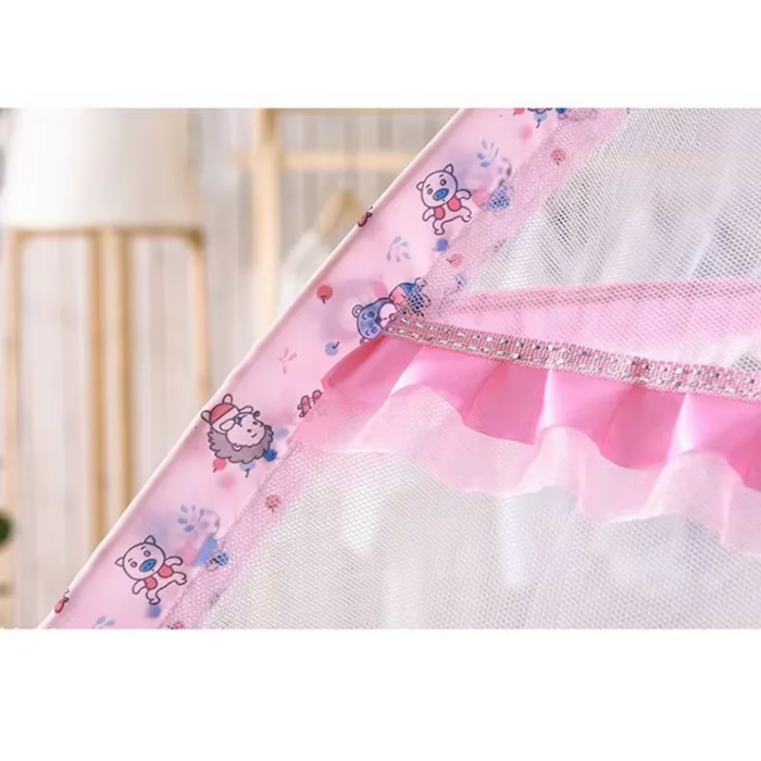 Close-up of the detachable stainless-steel poles on the foldable mosquito net