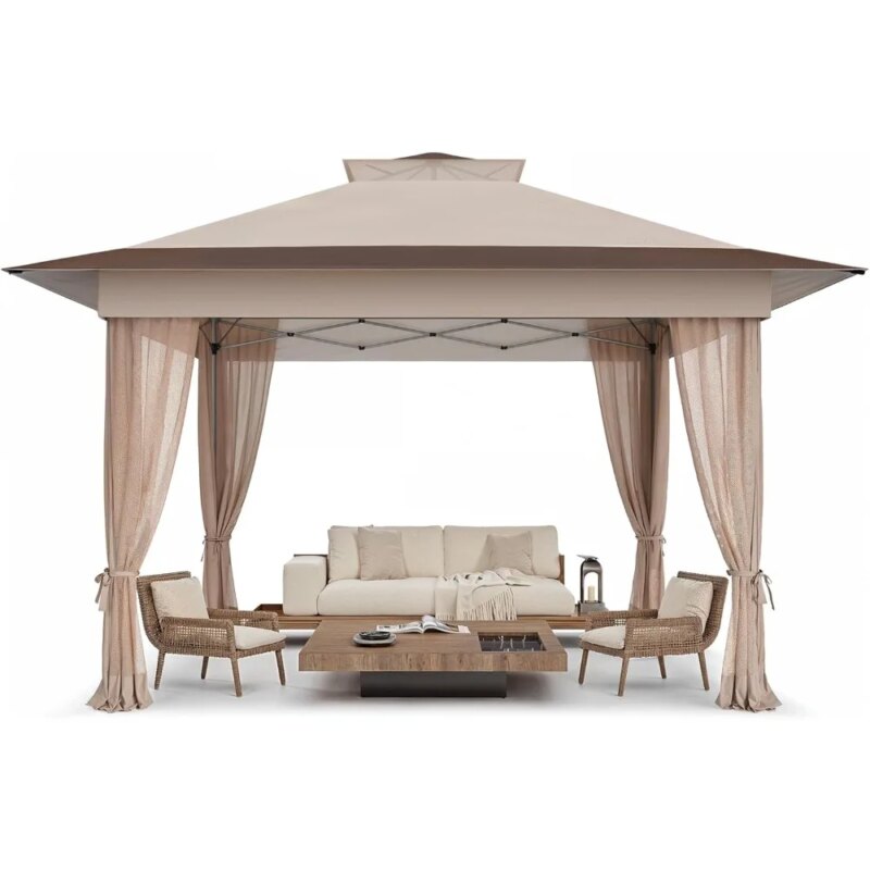 Detalhe do mecanismo de ajuste de altura one-button do gazebo pop up